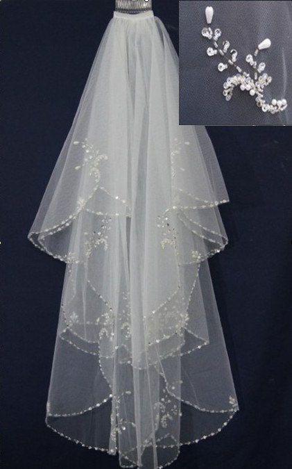 Hochzeit - Wedding Veils Crescent Bead Edge Handmade String Flower Bridal Wedding Veil With Comb Done Manually Veils