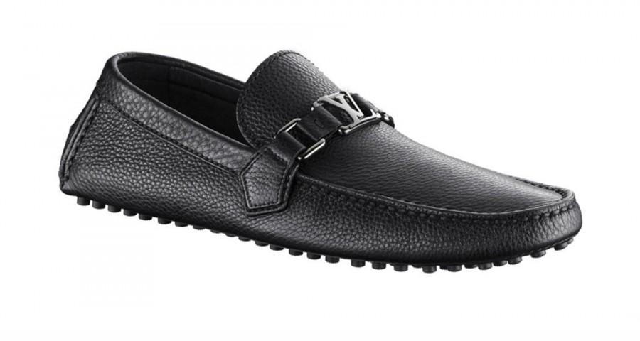 Hochzeit - LOUIS VUITTON LV Mens Black Grained Leather Loafer Shoes