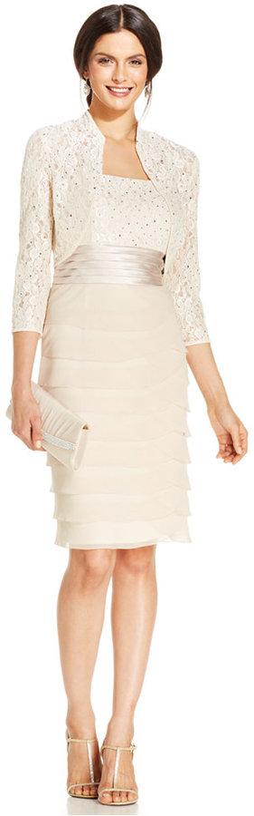 Hochzeit - Jessica Howard Sequin-Lace Tiered Sheath and Jacket