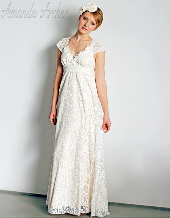 Свадьба - Ivory Lace Wedding Gown With Cap Sleeves, Made To Order