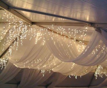 Hochzeit - Winter Wedding Decor - Sheer White Draped Fabric And Icicle Lights