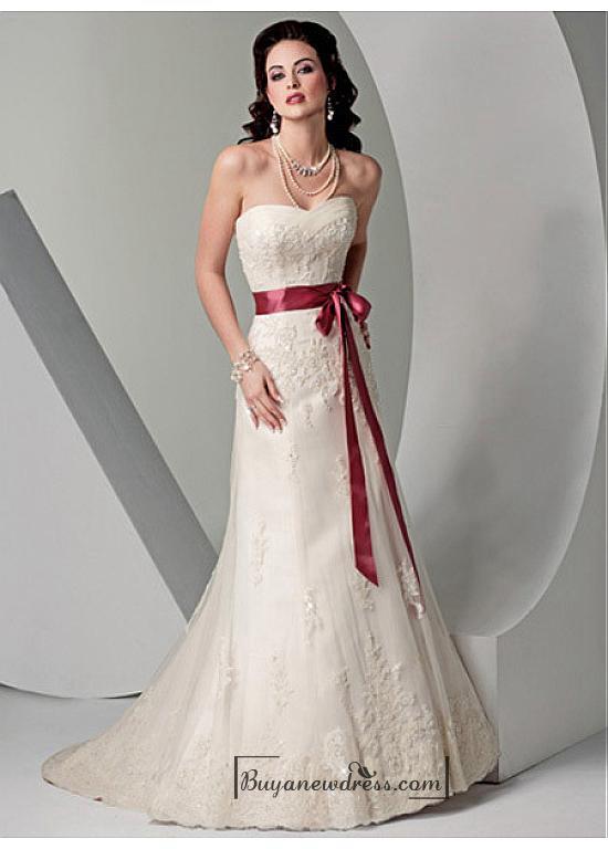 Mariage - Beautiful Satin & Tulle &Charmeuse A-line Sweetheart Wedding Dress In Great Handwork