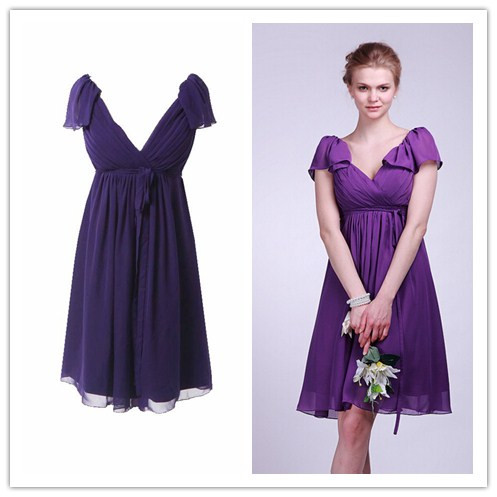 Mariage - Plum bridesmaid dress with cap sleeves