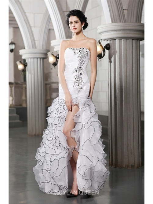 زفاف - Sexy Sheath/Column Strapless Sleeveless Beading Floor-Length Organza Wedding Dress