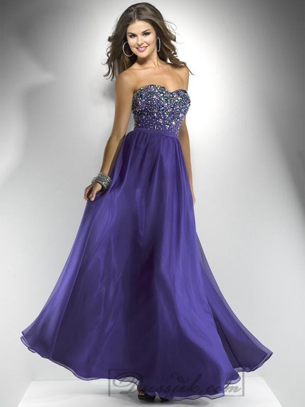 Mariage - Chiffon Strapless Beaded Sweetheart A-line Long Prom Dresses