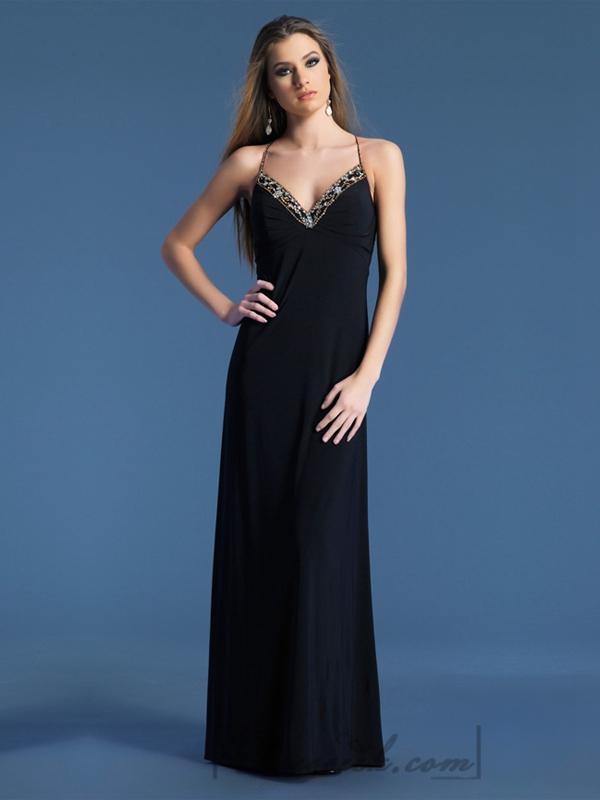 Mariage - Halter Spaghetti Straps Beaded Plunging Neckline Long Prom Dresses