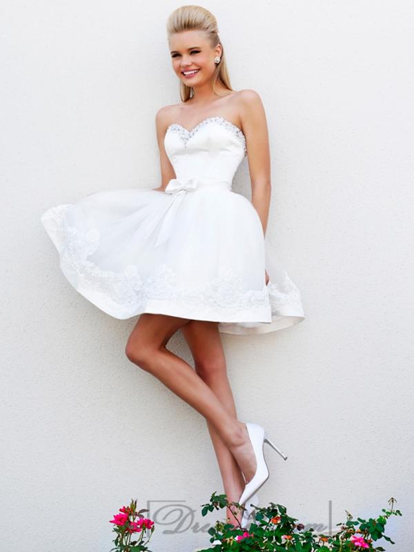 Свадьба - Short Strapless Beaded Sweetheart Babydoll Prom Dresses