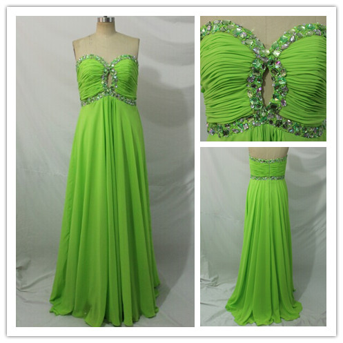 Wedding - 2015 Cheap Sexy Beaded Floor Length Lime Green Prom Dresses Discount