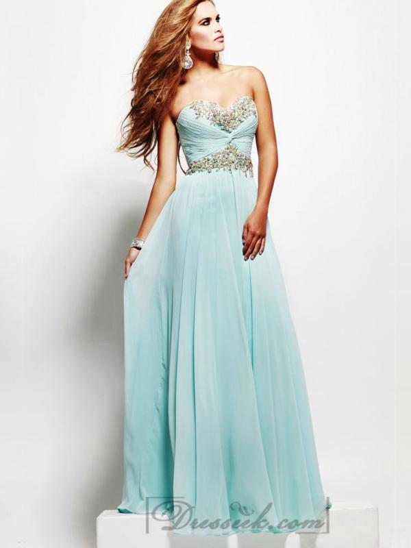Mariage - Strapless Sweetheart Cross Bodice Long Prom Dresses with Beaded Waist