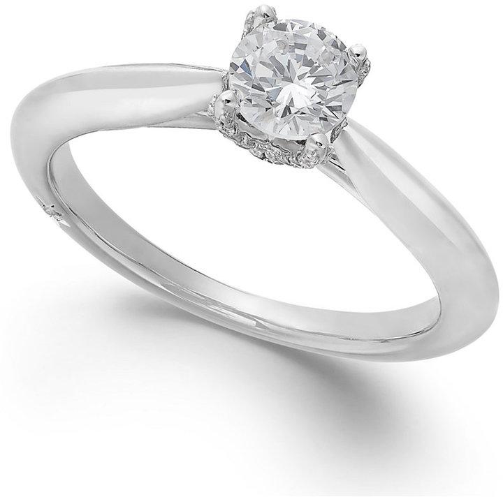 Hochzeit - Marchesa Certified Diamond Solitaire Engagement Ring in 18k White Gold (1/2 ct. t.w.)