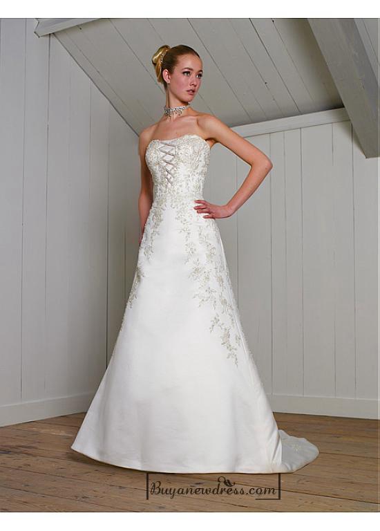 Mariage - Beautiful Elegant Exquisite Strapless Satin A-line Wedding Dress In Great Handwork
