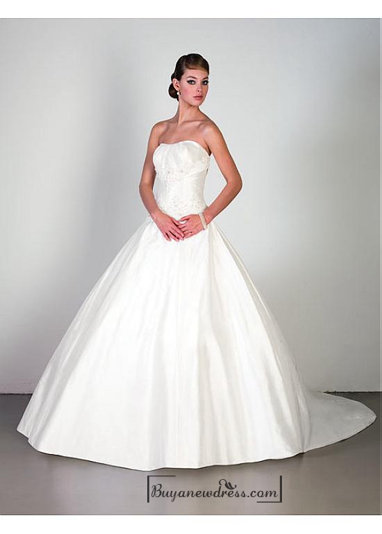 زفاف - Beautiful Elegant Exquisite Strapless Satin Wedding Dress In Great Handwork