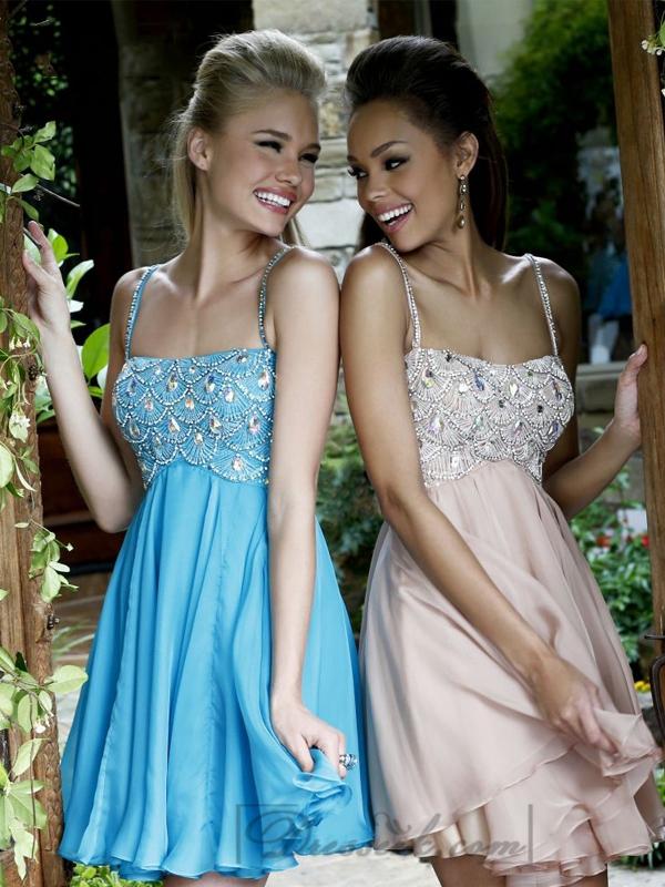 Mariage - Spaghetti Straps Beaded Bodice Cocktail Prom Dresses