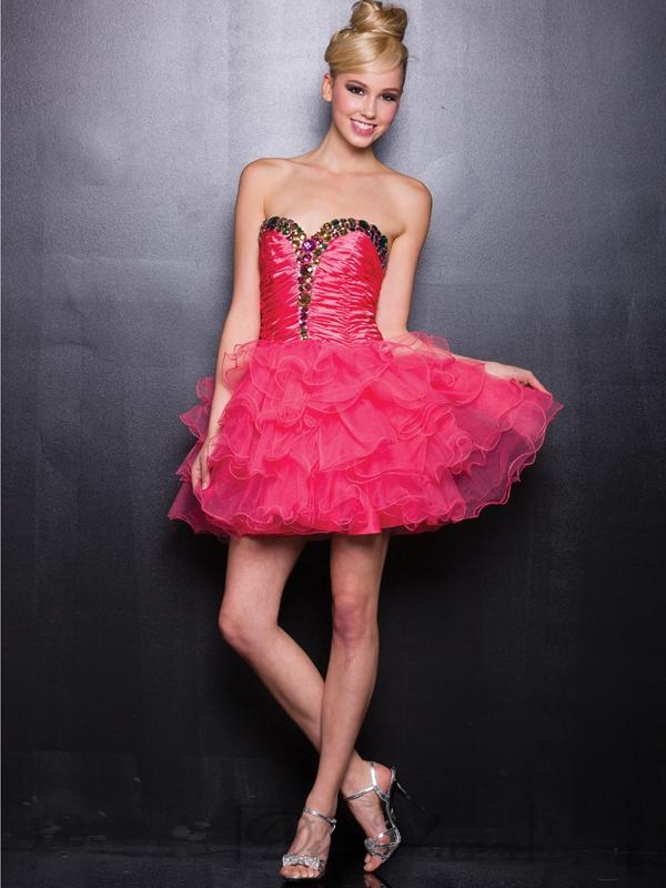 Mariage - Strapless Beaded Sweetheart Short Tulle Prom Dresses
