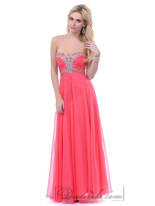 Mariage - Coral Strapless Sweeetheart Beaded Empire Waist Long Prom Dresses