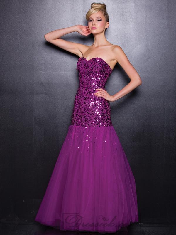 Wedding - Strapless Sequin Sweetheart Long Prom Dresses with A-line Skirt