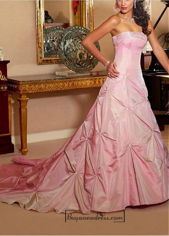 Wedding - Beautiful Elegant Exquisite Taffeta Strapless Beaded Wedding Dress In Great Handwork