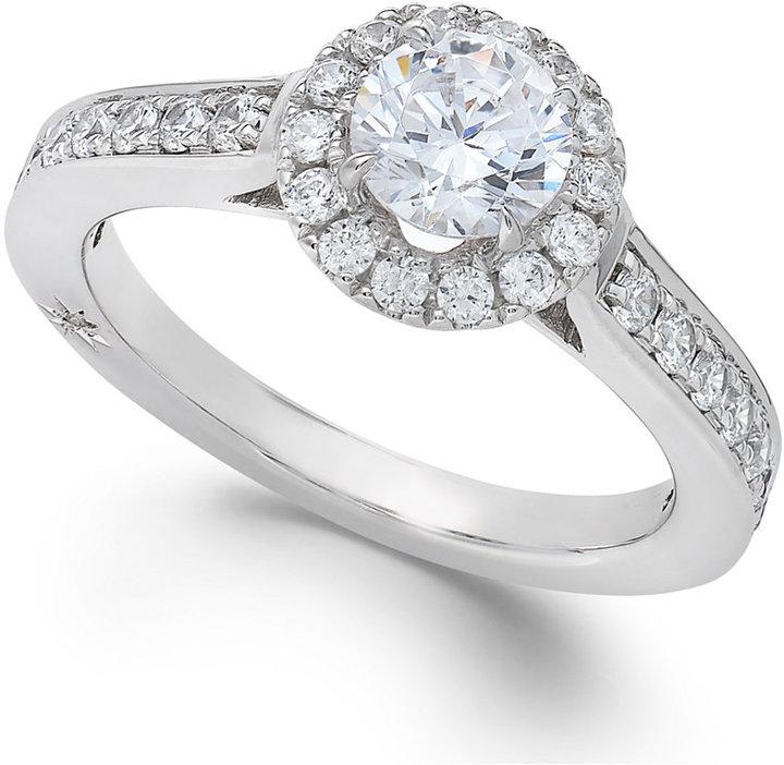 Hochzeit - Marchesa Certified Diamond Halo Engagement Ring in 18k White Gold (1-1/4 ct. t.w.)