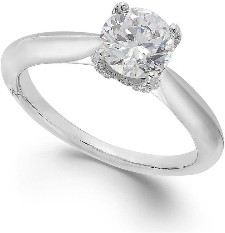 Hochzeit - Marchesa Certified Diamond Solitaire Engagement Ring in 18k White Gold (1 ct. t.w.)