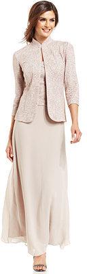 Mariage - Alex Evenings Petite Sleeveless Jacquard Sparkle Gown and Jacket