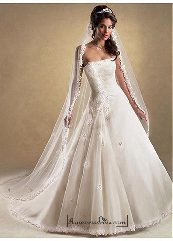 Hochzeit - Beautiful Elegant Organza & Satin A-line Strapless Wedding Dress In Great Handwork