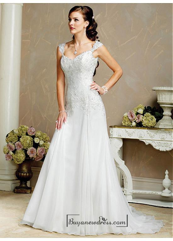 Mariage - Beautiful Elegant Organza A-line Queen Anne Wedding Dress In Great Handwork