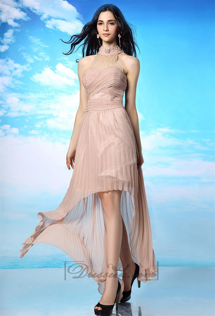 زفاف - Illusion High Neckline Criss-cross Bodice Pleated High-low Prom Dresses