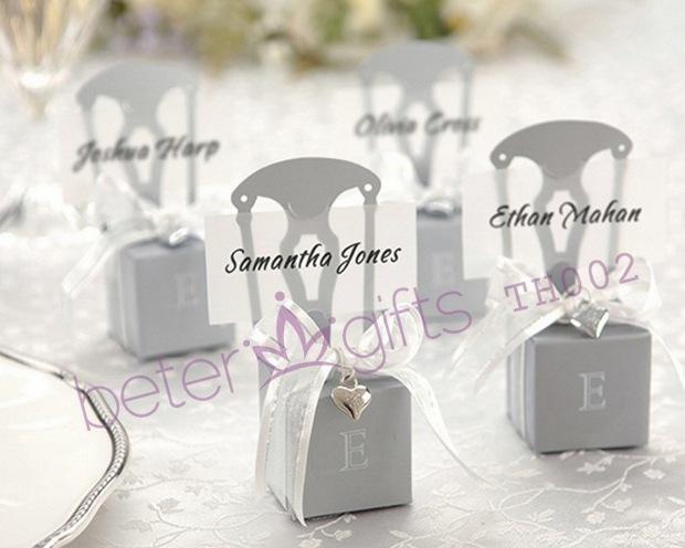 Mariage - Miniature Silver Chair Favor Box w/ Heart Charm & Ribbon