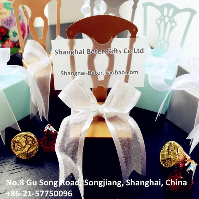 Wedding - Miniature Gold Chair Favor Box w/  Ribbon(silver strip)