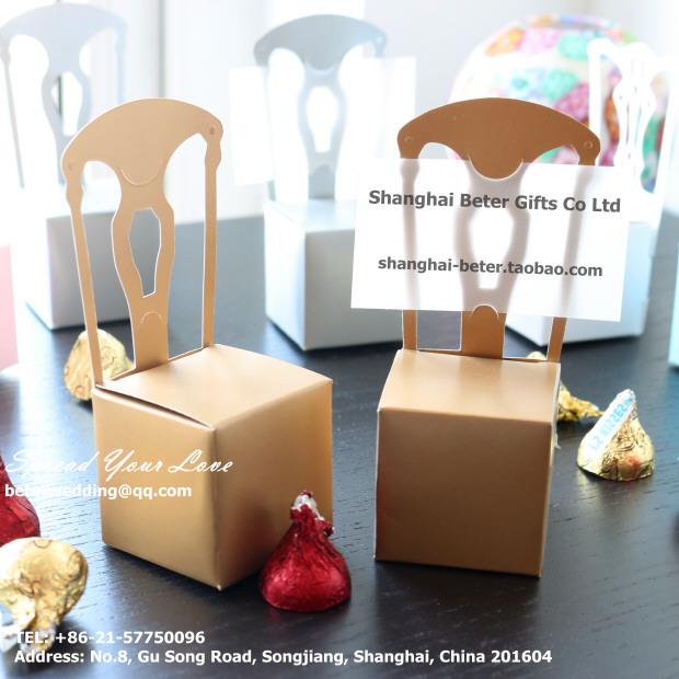 زفاف - Gold Miniature Chair Place Card Holder and Favor Box TH002-B3 novelty wedding decoration