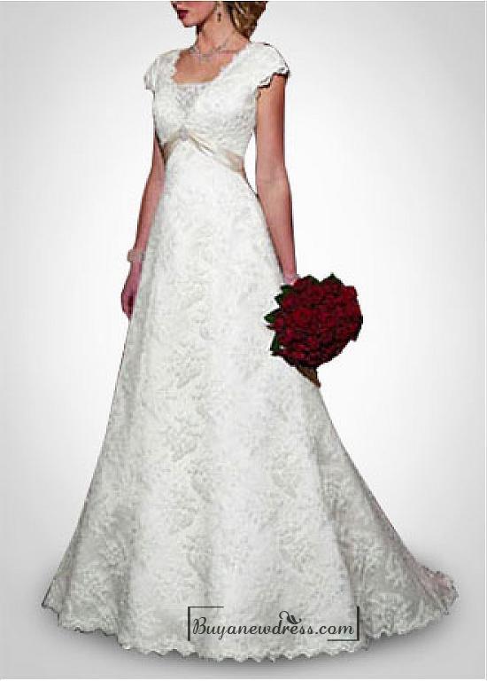 Свадьба - Beautiful Elegant Satin & Lace A-line Wedding Dress In Great Handwork