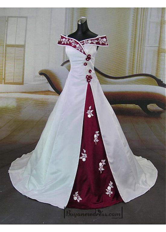 Wedding - Beautiful Elegant Satin A-line Off-the-shoulder Wedding Dress In Great Handwork