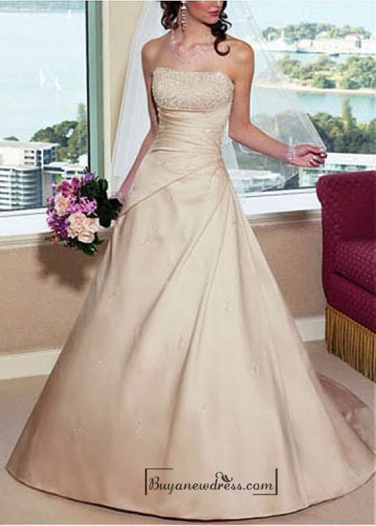 Wedding - Beautiful Elegant Satin A-line Strapless Wedding Dress In Great Handwork