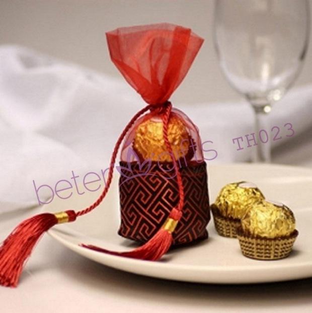 Wedding - Asian Wedding Favor Organza Bags with Red Tassel