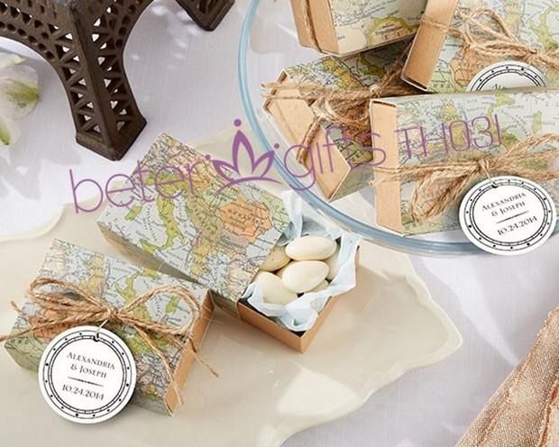 Mariage - Around the World Map Favor Box /w natural-twine