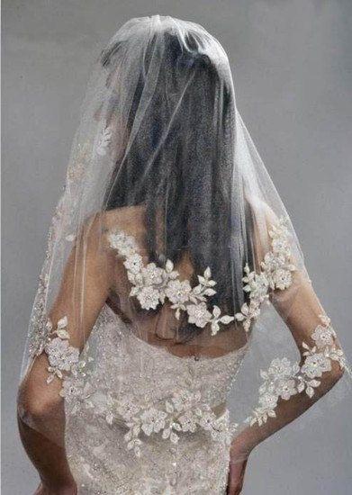 Hochzeit - 2 Layer Elbow Length Beaded Bridal Veils Vintage White/Ivory Short Tulle Veil