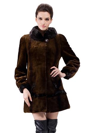 Mariage - Faux dark coffee rabbit cashmere with black mink fur women middle coat