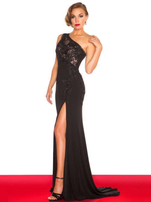 زفاف - Long Sexy Black One-shoulder Sleeveless Prom Dress