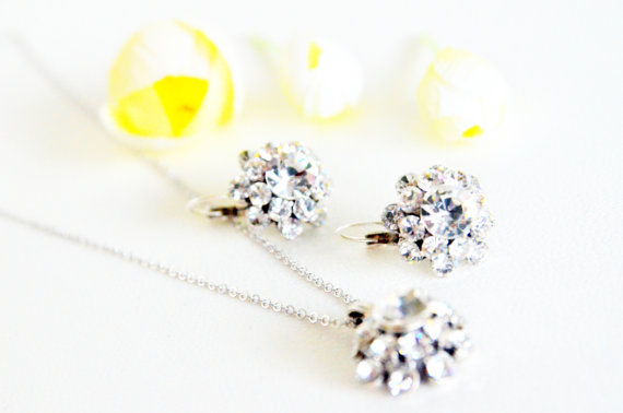 Hochzeit - #bridal #bridesmaids #wedding #jewelryset #artdeco #clearcrystal #rhinestone #necklace #earrings  #chic