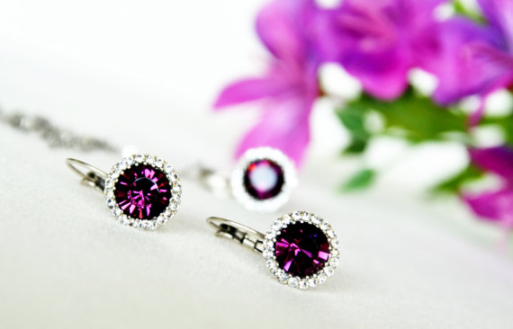 Свадьба - #bridal #bridesmaids #wedding #jewelryset #purple #flowergirl #artdeco #clearcrystal #rhinestone #necklace #earrings  #chic