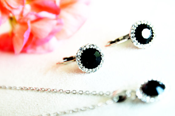 Hochzeit - #bridal #bridesmaids #wedding #jewelryset #artdeco #black #clearcrystal #rhinestone #necklace #earrings  #chic
