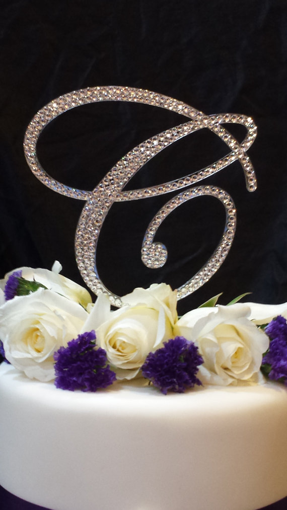 Hochzeit - 6" Tall Initial Monogram Wedding Cake Topper Swarovski Crystal Rhinestone Letter A B C D E F G H I J K L M N O P Q R S T U V W X Y Z