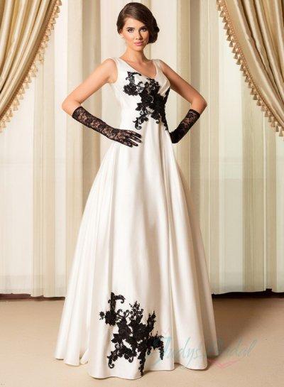 Wedding - simple black ivory strappy v neck wedding dress 2015