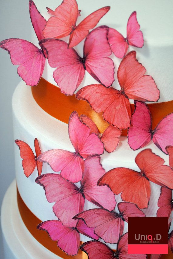 Wedding - New BUY 50 Get 7 FREE Edible Butterflies - Orange Wedding - Wedding Cake Decoration - Edible Cupcake Decorations By Uniqdots On