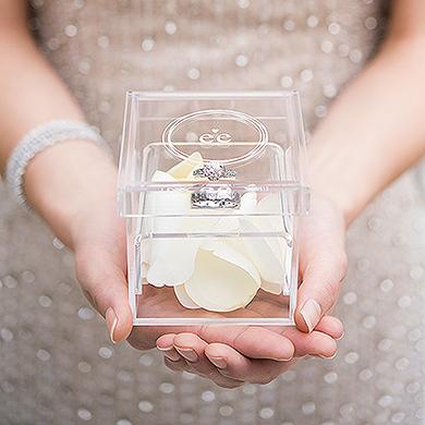 Wedding - Monogram Simplicity Personalized Unique Alternative Acrylic Wedding Ring Box