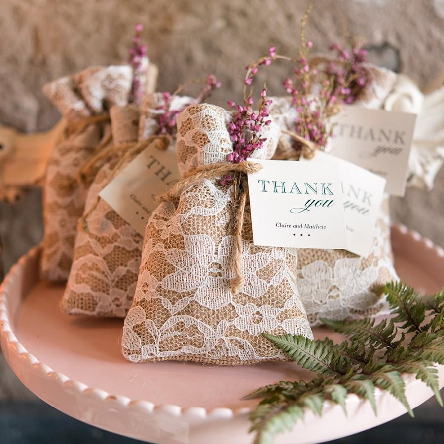 Mariage - Rustic Chic Burlap And Lace Drawstring Favor Bag