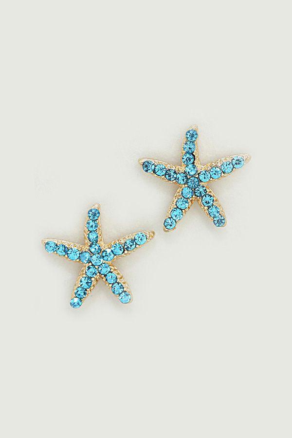 زفاف - Starfish Earrings In Greek Blue