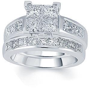 Свадьба - FINE JEWELRY 3 CT. T.W. Diamond 14K White Gold Quad Princess Bridal Ring Set