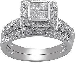 Wedding - FINE JEWELRY Cherished Hearts 1 CT. T.W. Diamond Square-Center Princess Bridal Ring Set