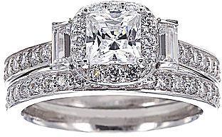 Hochzeit - FINE JEWELRY DiamonArt Cubic Zirconia Sterling Silver 3-Stone Bridal Ring Set